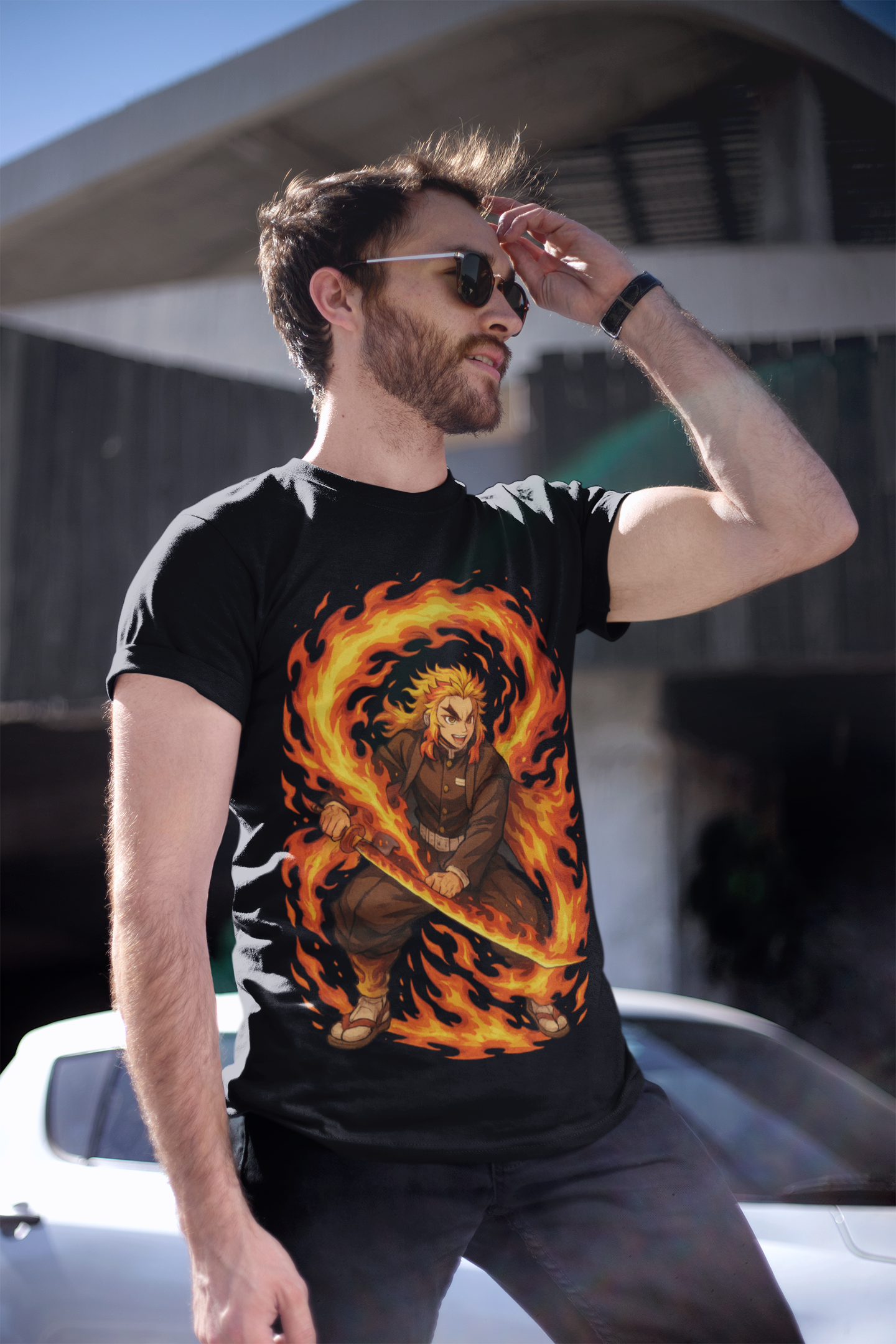 Flame Samurai Anime T-Shirt – Fiery Warrior Graphic Tee for Fans, Streetwear & Gifts