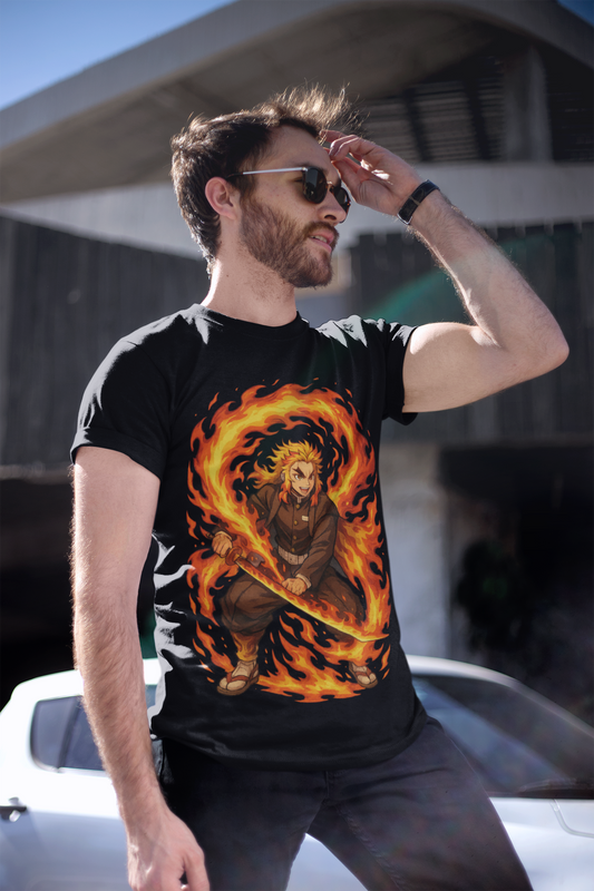 Flame Samurai Anime T-Shirt – Fiery Warrior Graphic Tee for Fans, Streetwear & Gifts