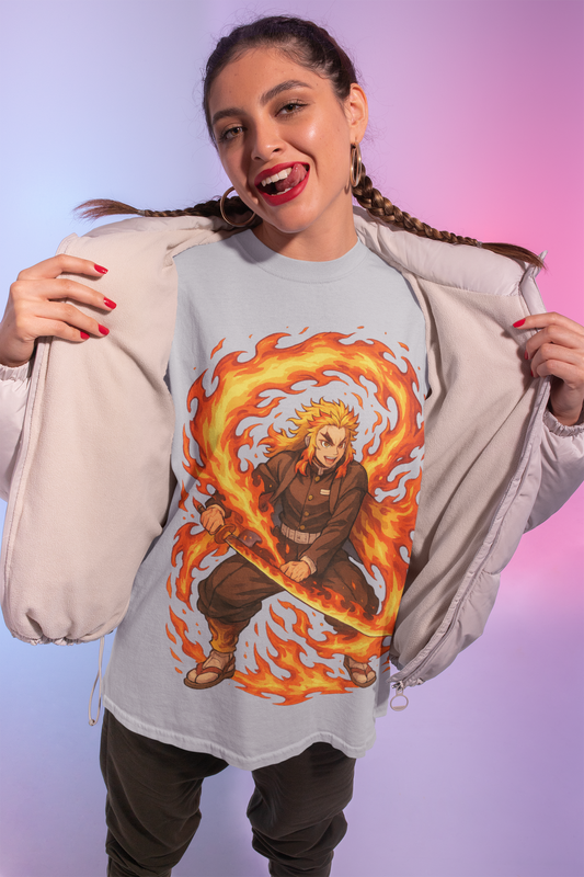 Flame Samurai Anime T-Shirt – Fiery Warrior Graphic Tee for Fans, Streetwear & Gifts