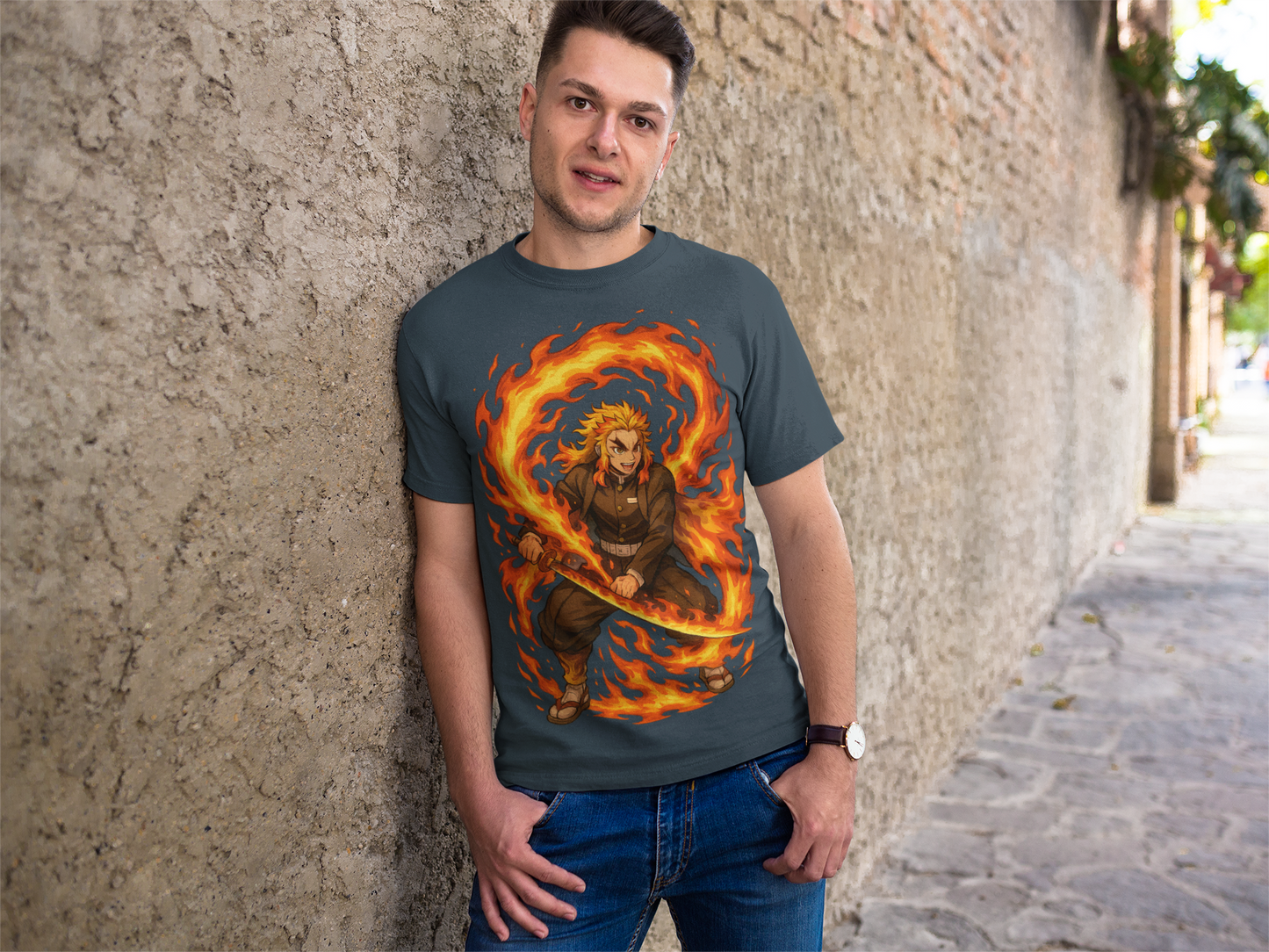 Flame Samurai Anime T-Shirt – Fiery Warrior Graphic Tee for Fans, Streetwear & Gifts