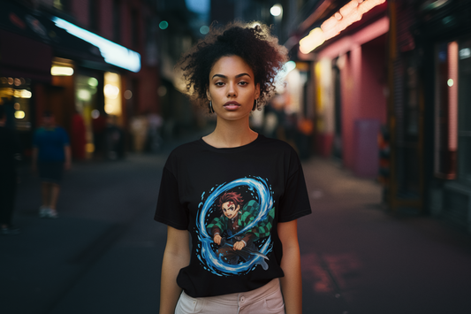 Water Blade Samurai Graphic Tee – Epic Anime Wave Warrior Shirt