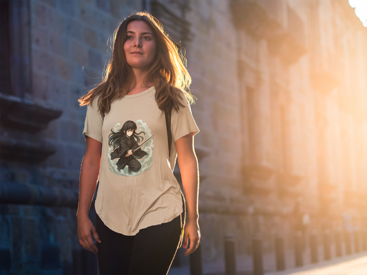 Water Mist Warrior Graphic Tee – Dark Anime Samurai Shirt
