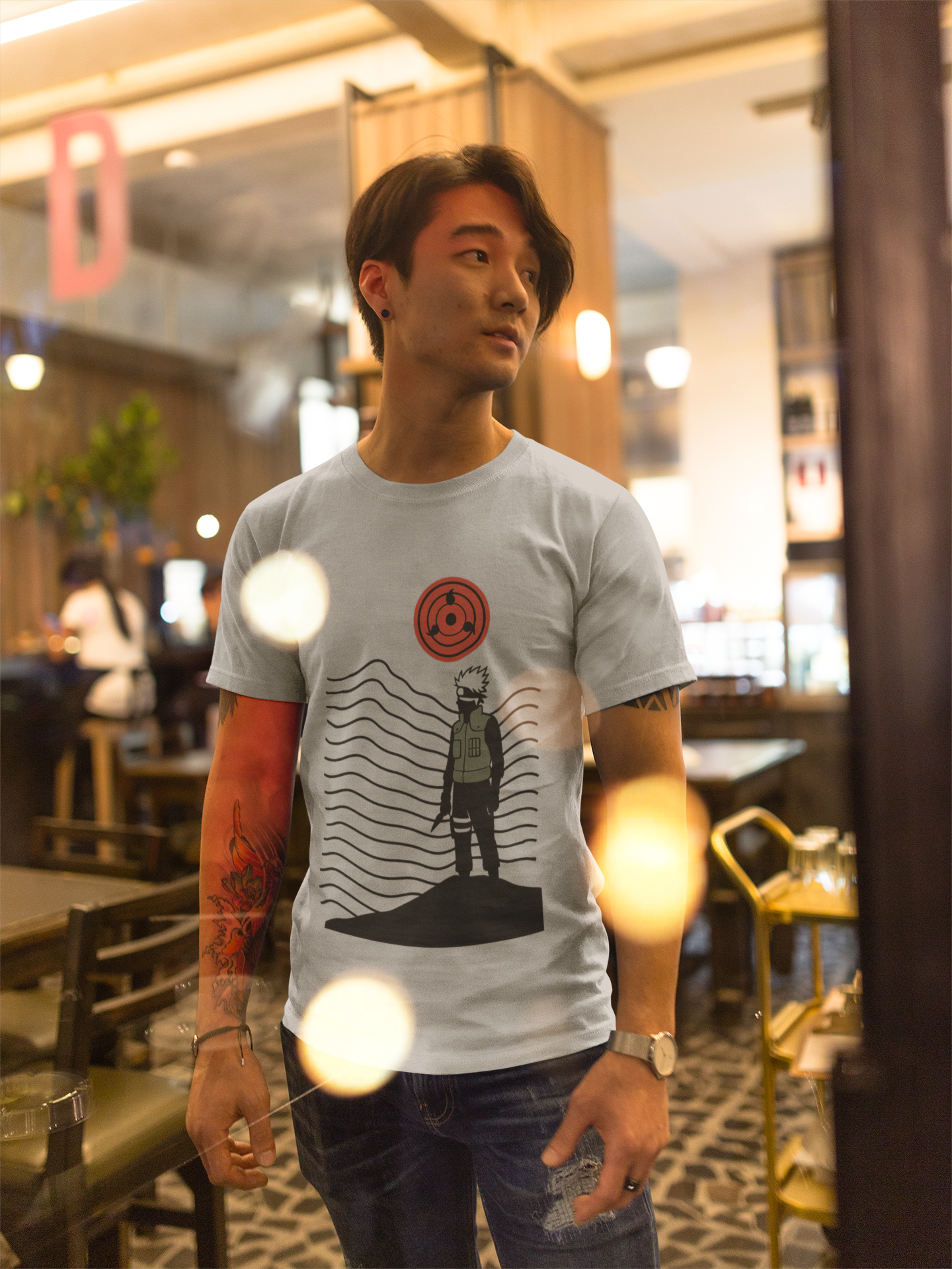 Naruto Inspired Tactical Ninja Inspired T-Shirt – Red Eye Symbol Graphic Tee