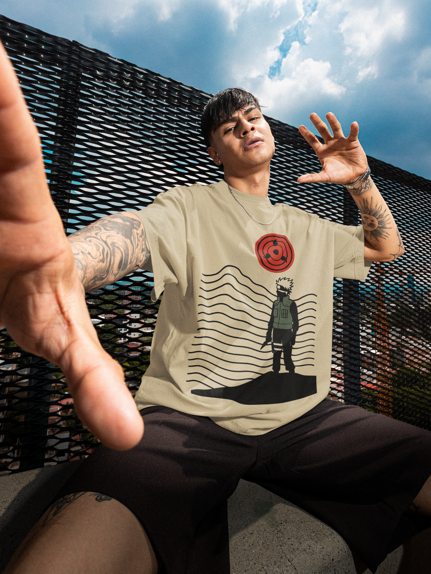 Naruto Inspired Tactical Ninja Inspired T-Shirt – Red Eye Symbol Graphic Tee
