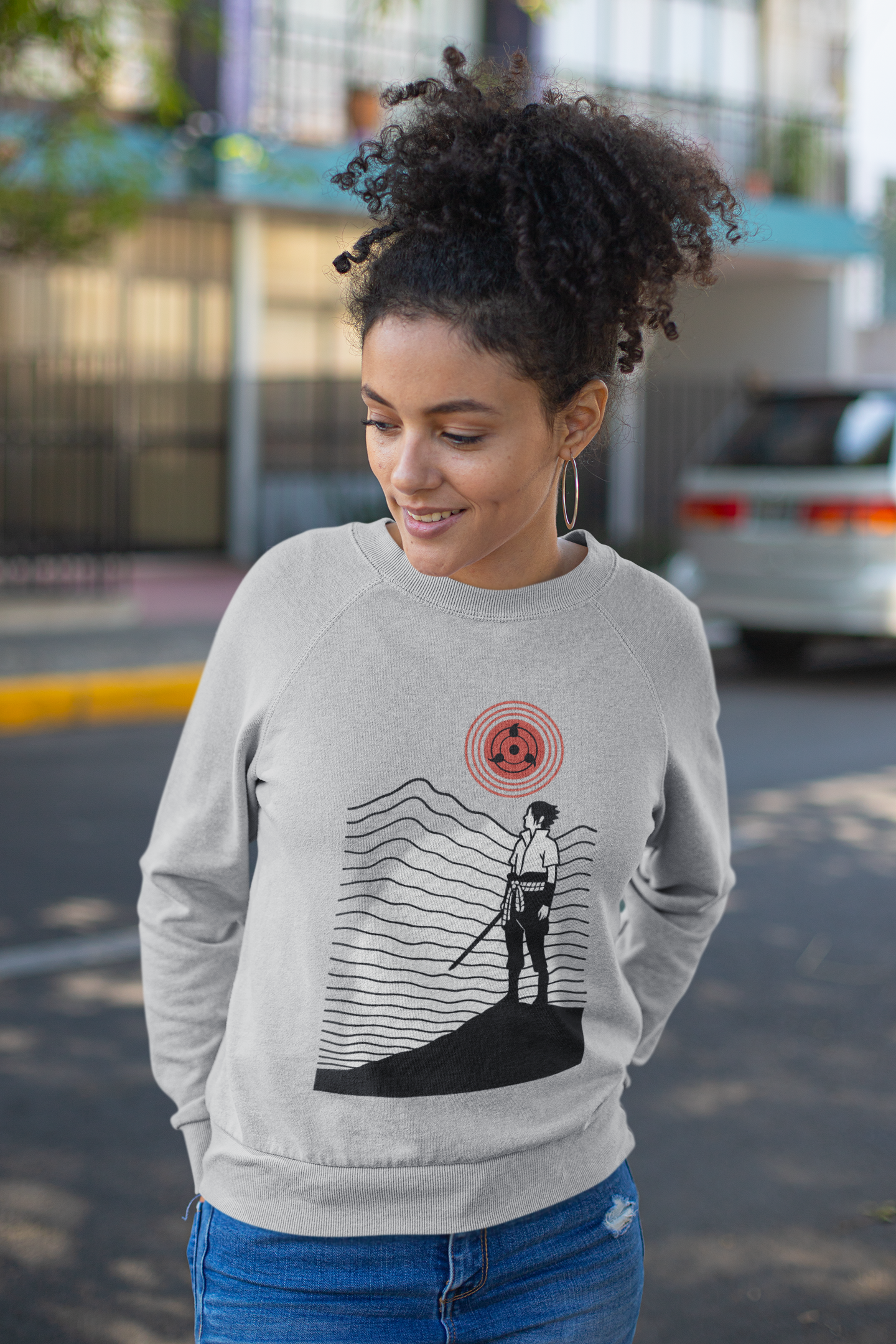 Sasuke Inspired Sweatshirt – Red Sharingan Fleece Crewneck | Anime Streetwear by Martac Designs