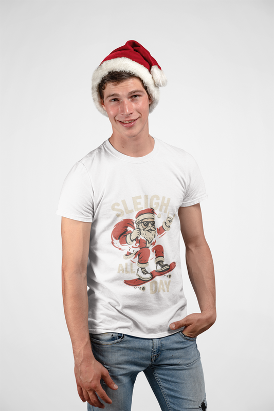 Santa Skateboard "Sleigh All Day" Christmas T-Shirt