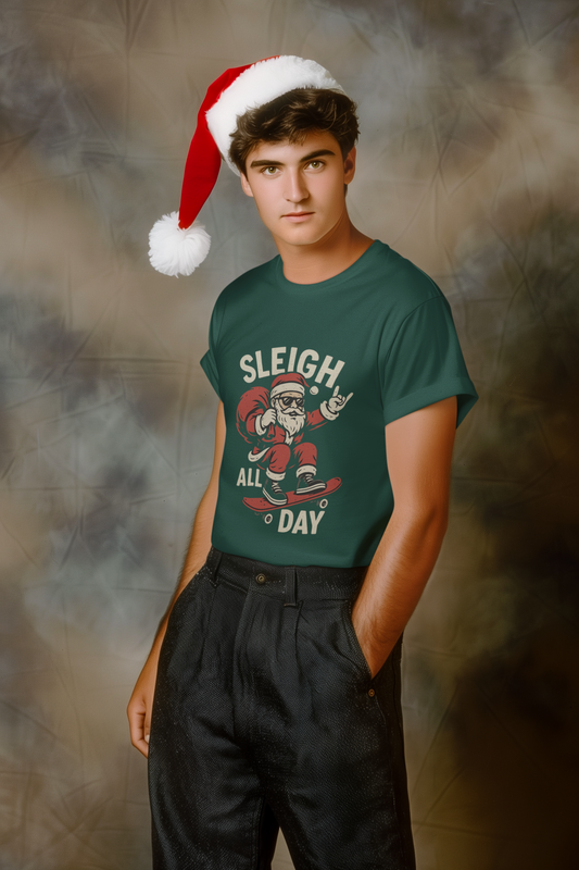 Santa Skateboard "Sleigh All Day" Christmas T-Shirt