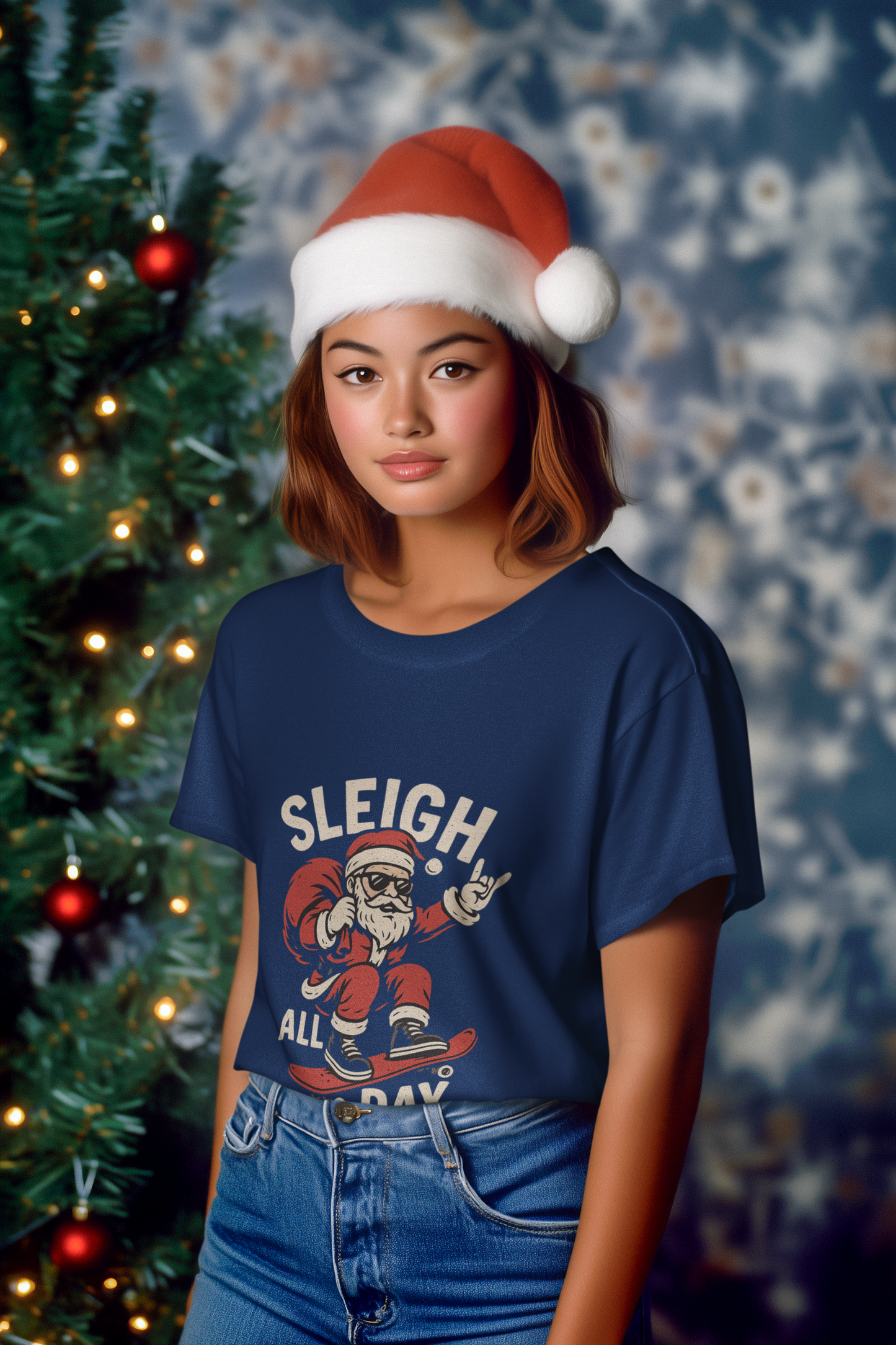 Santa Skateboard "Sleigh All Day" Christmas T-Shirt