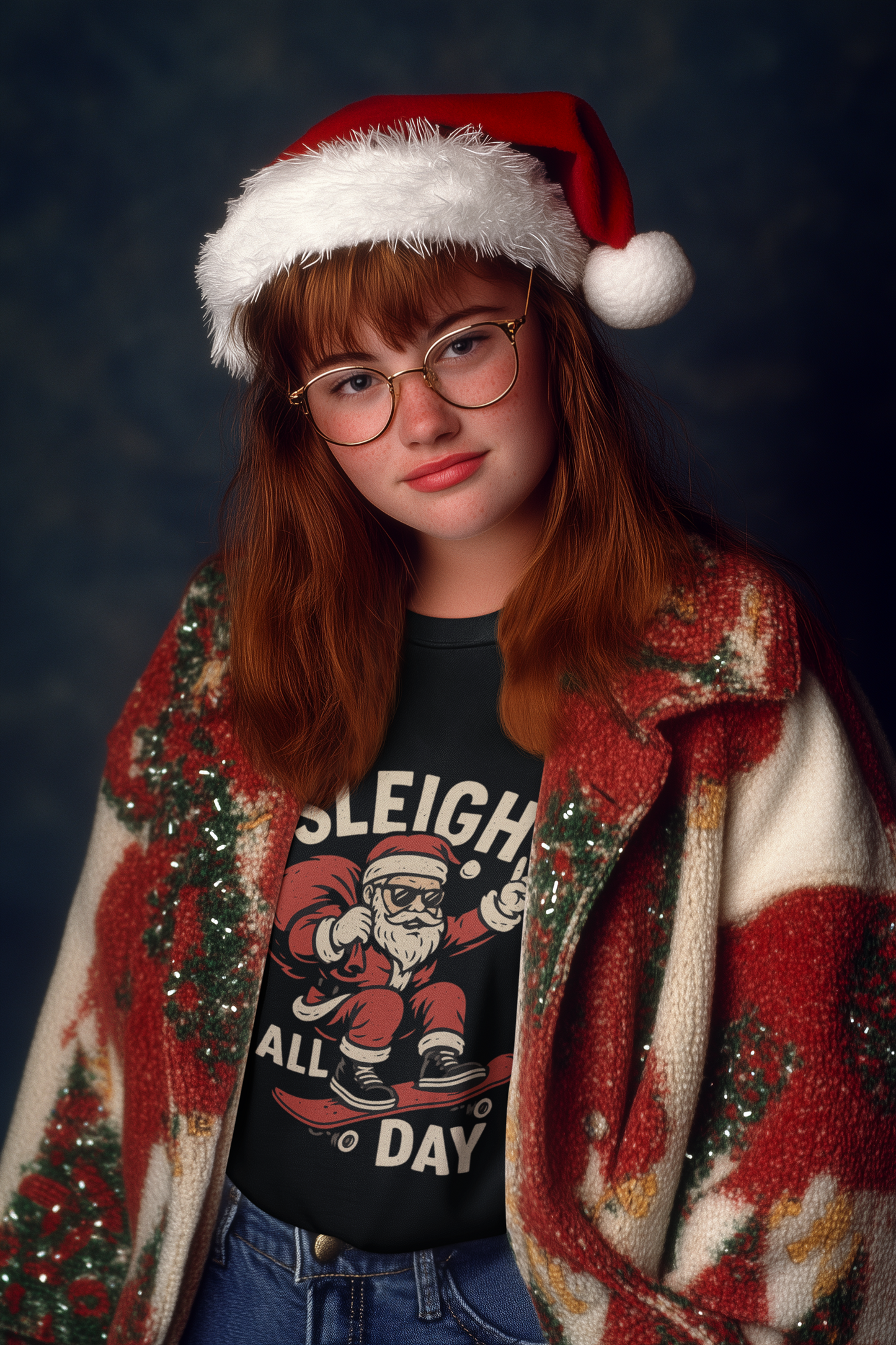 Santa Skateboard "Sleigh All Day" Christmas T-Shirt