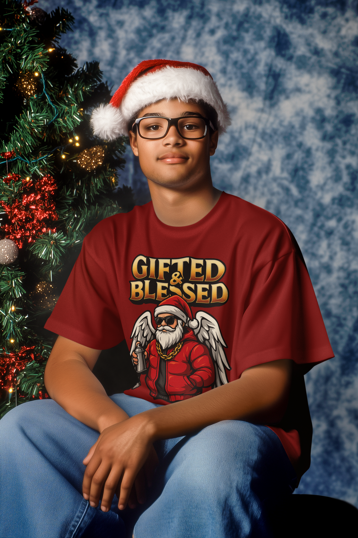 Gifted & Blessed Santa Angel Graphic Tee — Christmas Holiday Shirt