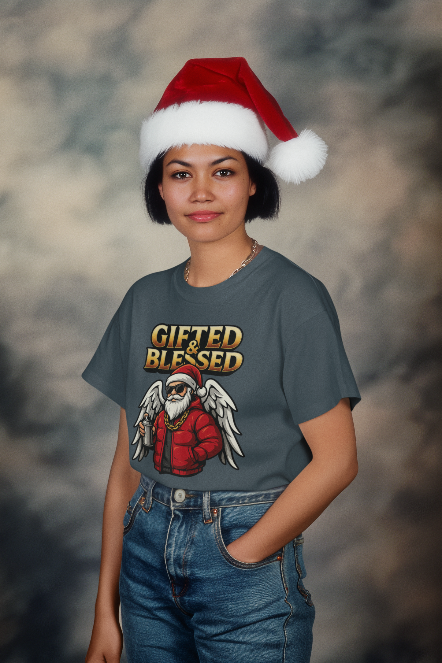 Gifted & Blessed Santa Angel Graphic Tee — Christmas Holiday Shirt